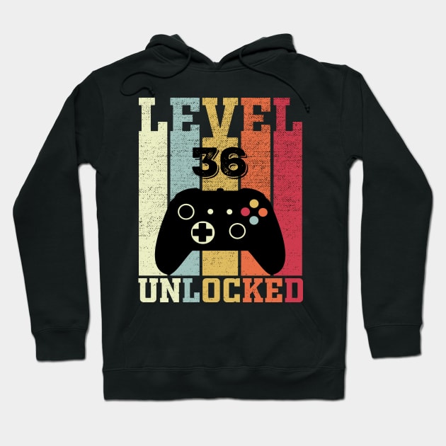 Level 36 Unlocked Funny Video Gamer 36th Birthday Gift Hoodie by DragonTees